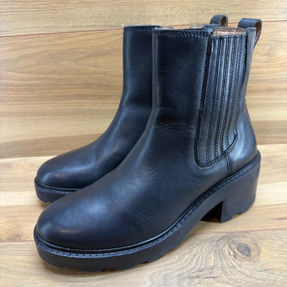 Madewell Gwenda Platform Chelsea Boots Womens 9 Black Leather Chunky Lug Sole